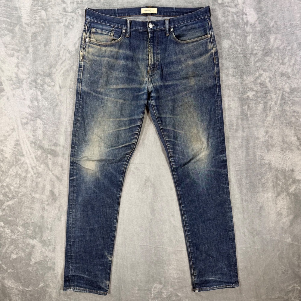 Gap 1969 Slim Fit Jeans Men's Size 33x32 Dark Blue Faded Distressed Denim
